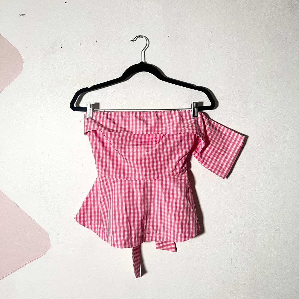 J.O.A. Los Angeles Top Medium Pink Gingham One Shoulder